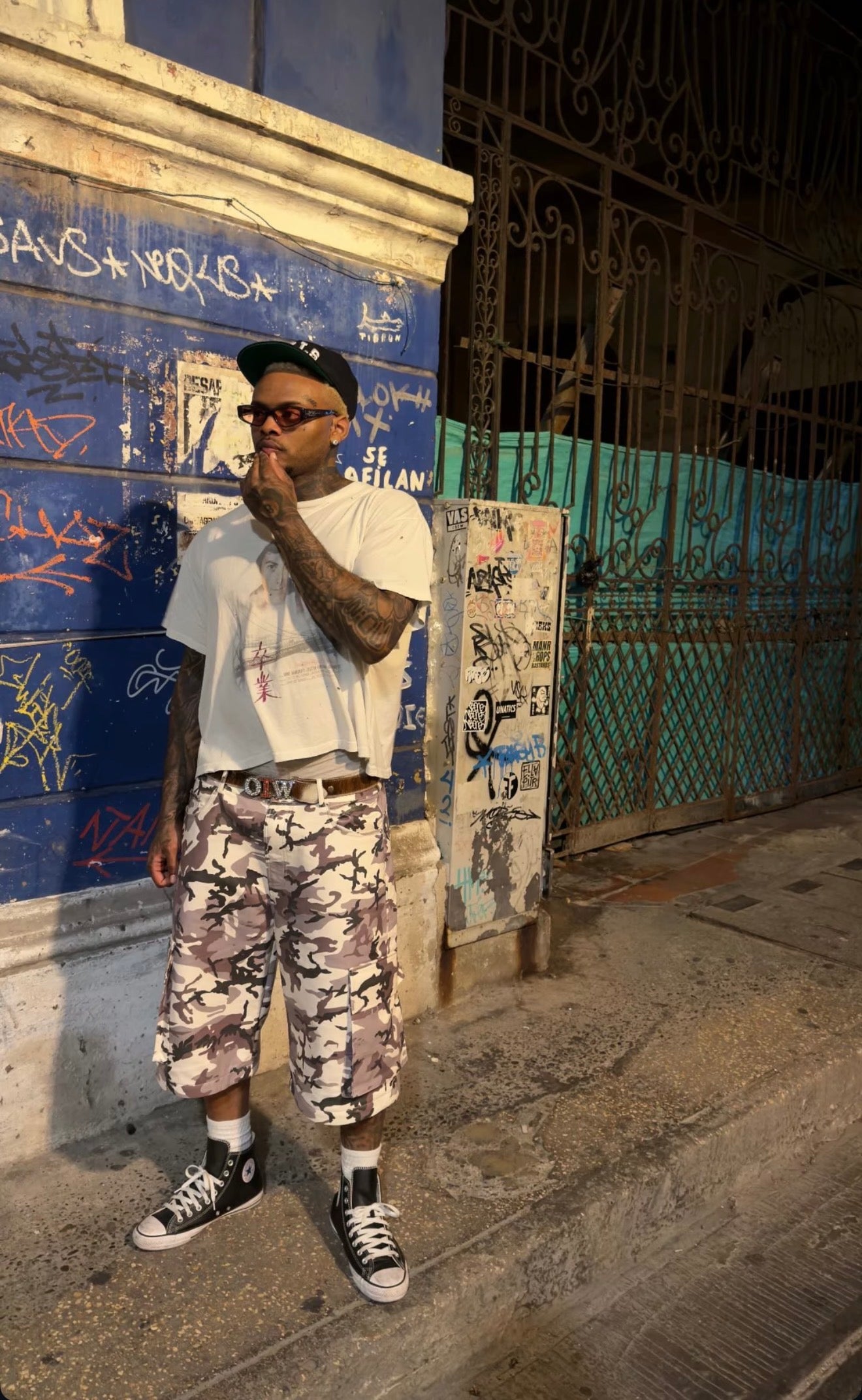 Snow Camo Leather Cargos