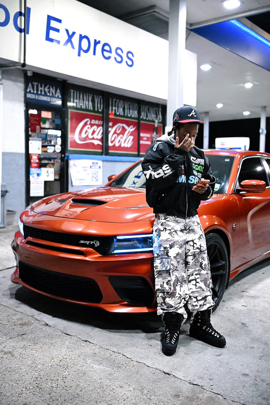 Snow Camo Leather Cargos