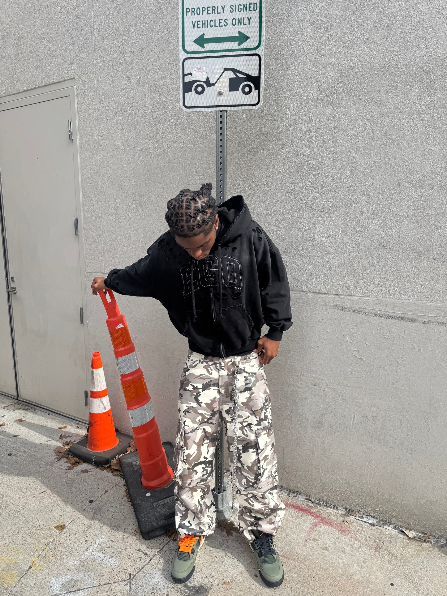 Snow Camo Leather Cargos